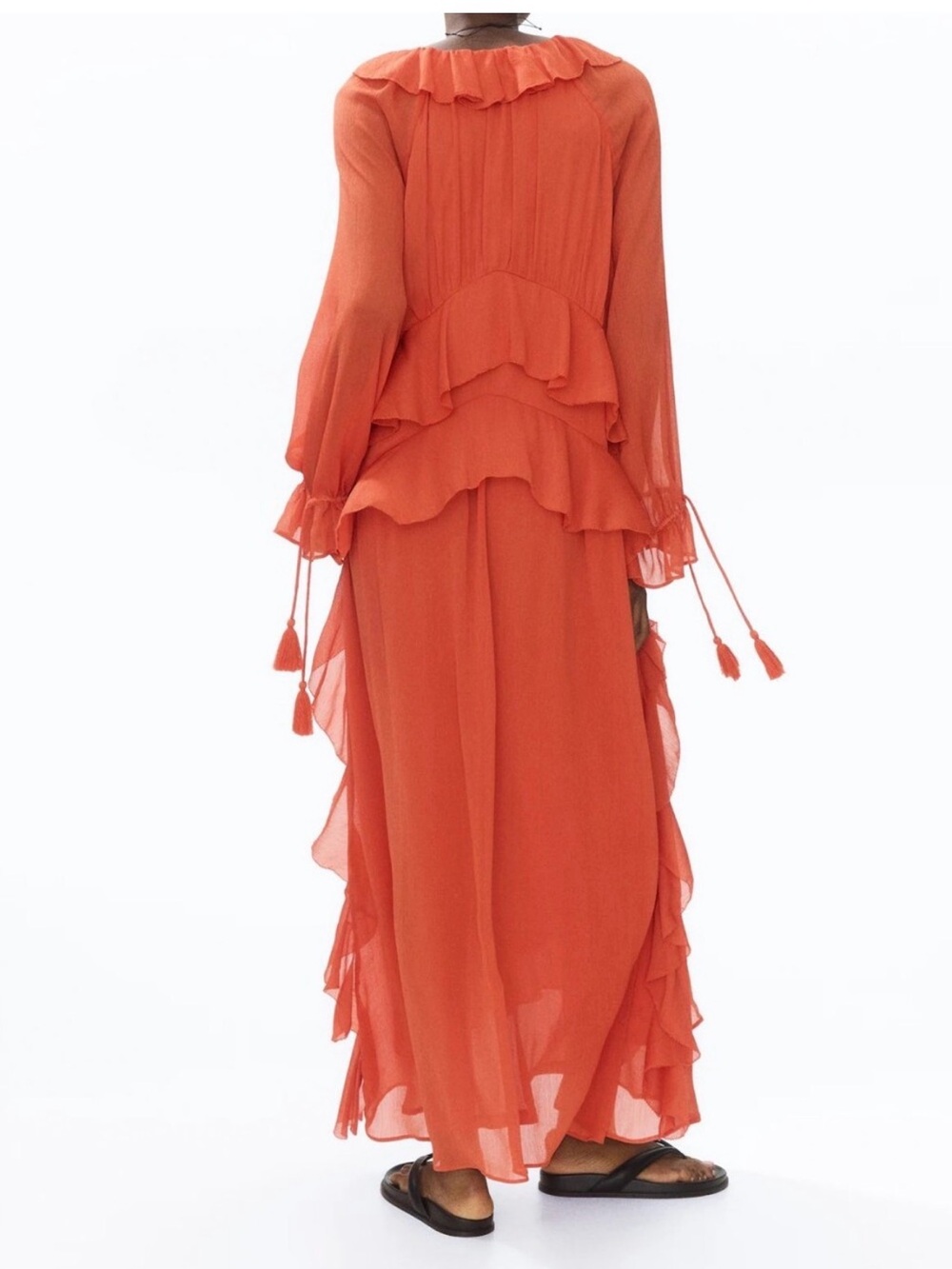 H&M OVERSIZED FLOUNCED DRESS Dark Orange size L NWT - Picture 2 of 5
